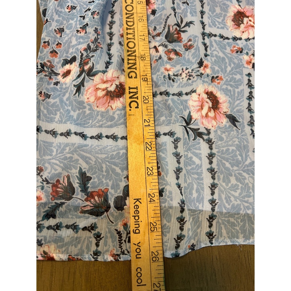 LC Romantic Blue Floral Square Neck Blouse Long Sleeve Ruffle Cuff Top Medium - Picture 7 of 10